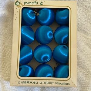 12 Blue Pyramid Satin-Sheen Unbreakable Christmas Decorations Ornaments